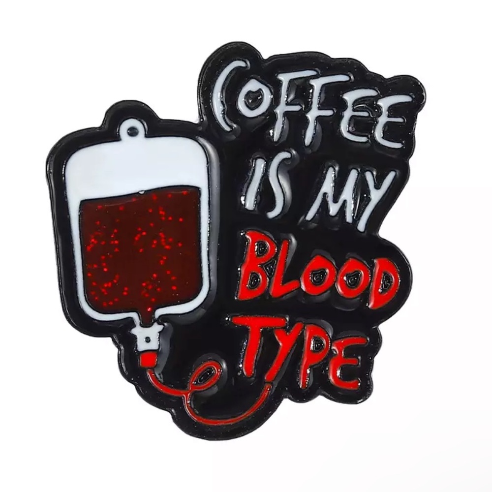 Coffee Blood Type Enamel Pin Caffeine Addict Doctor Scrub Cap Lanyard Badge